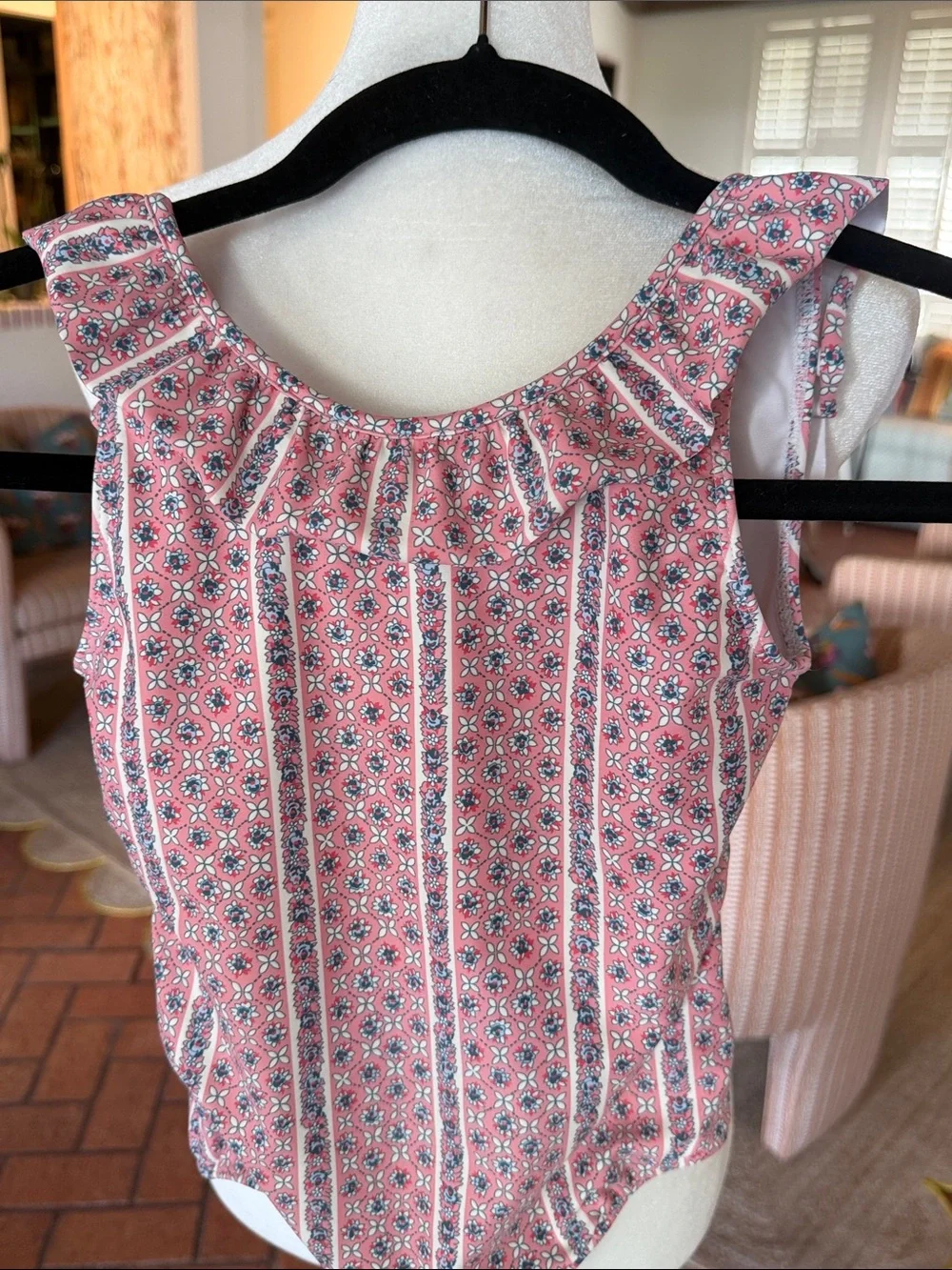 Minnow - Girls' Rosa Vine Ruffle Collar One-Piece Swimsuit - Size: 7/8